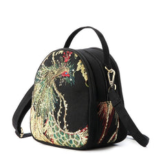 Women's Phoenix Embroidered Crossbody Bag, Triple Layer Large Capacity Shoulder Bag With Headphone Hole - Shah S. Sahota