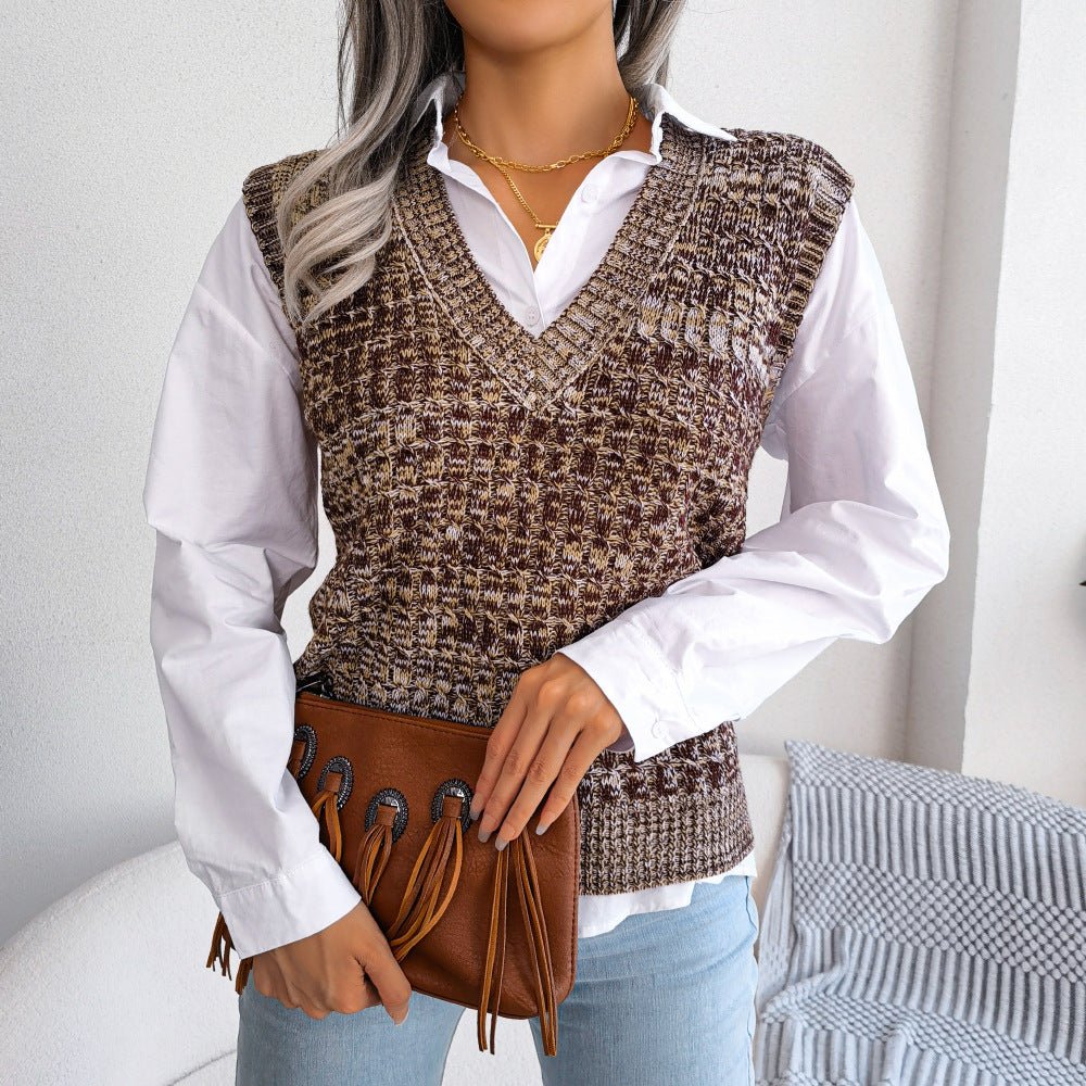 Heathered V-Neck Sweater Vest - Shah S. Sahota