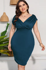 Plus Size Ruched V-Neck Dress - Shah S. Sahota