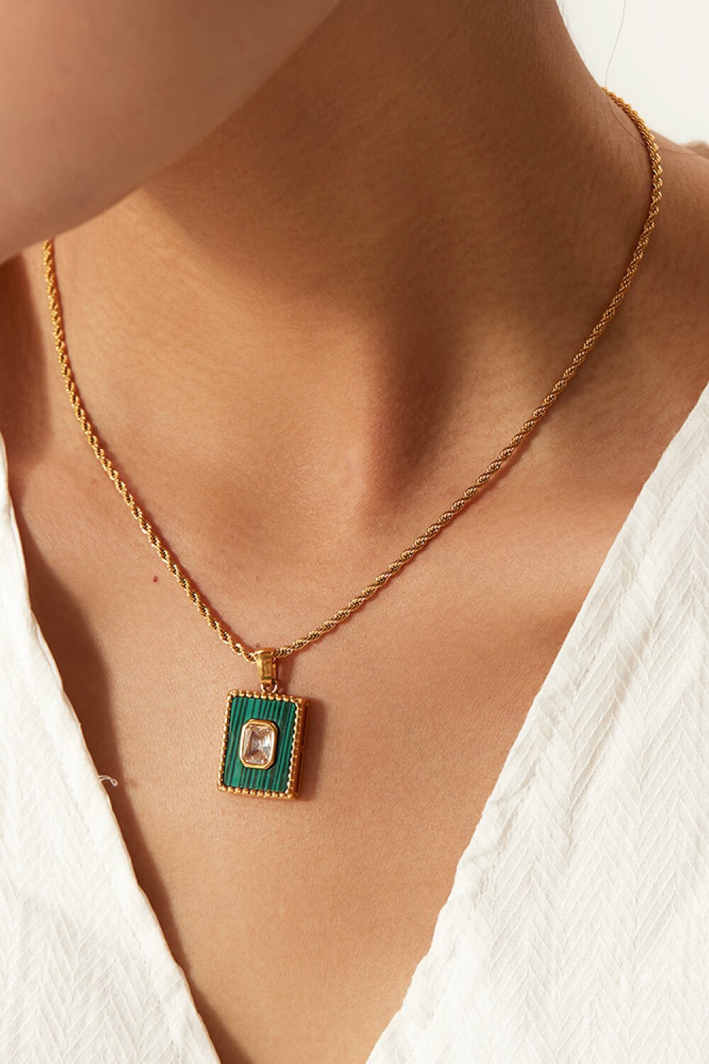 Square Pendant Twisted Chain Necklace - Shah S. Sahota