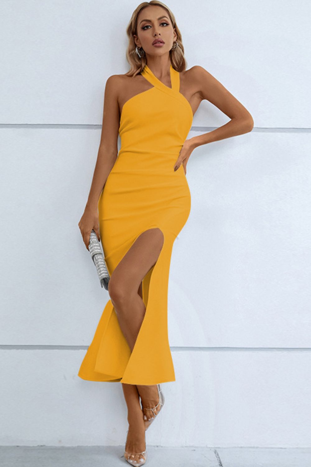 Halter Neck Split Fishtail Bodycon Dress - Shah S. Sahota