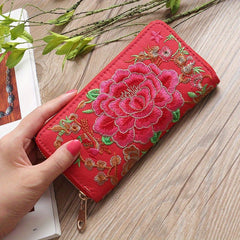 Women's Ethnic Embroidered Long Wallet, Portable Zipper Around Purse, Causal Coin Purse - Shah S. Sahota