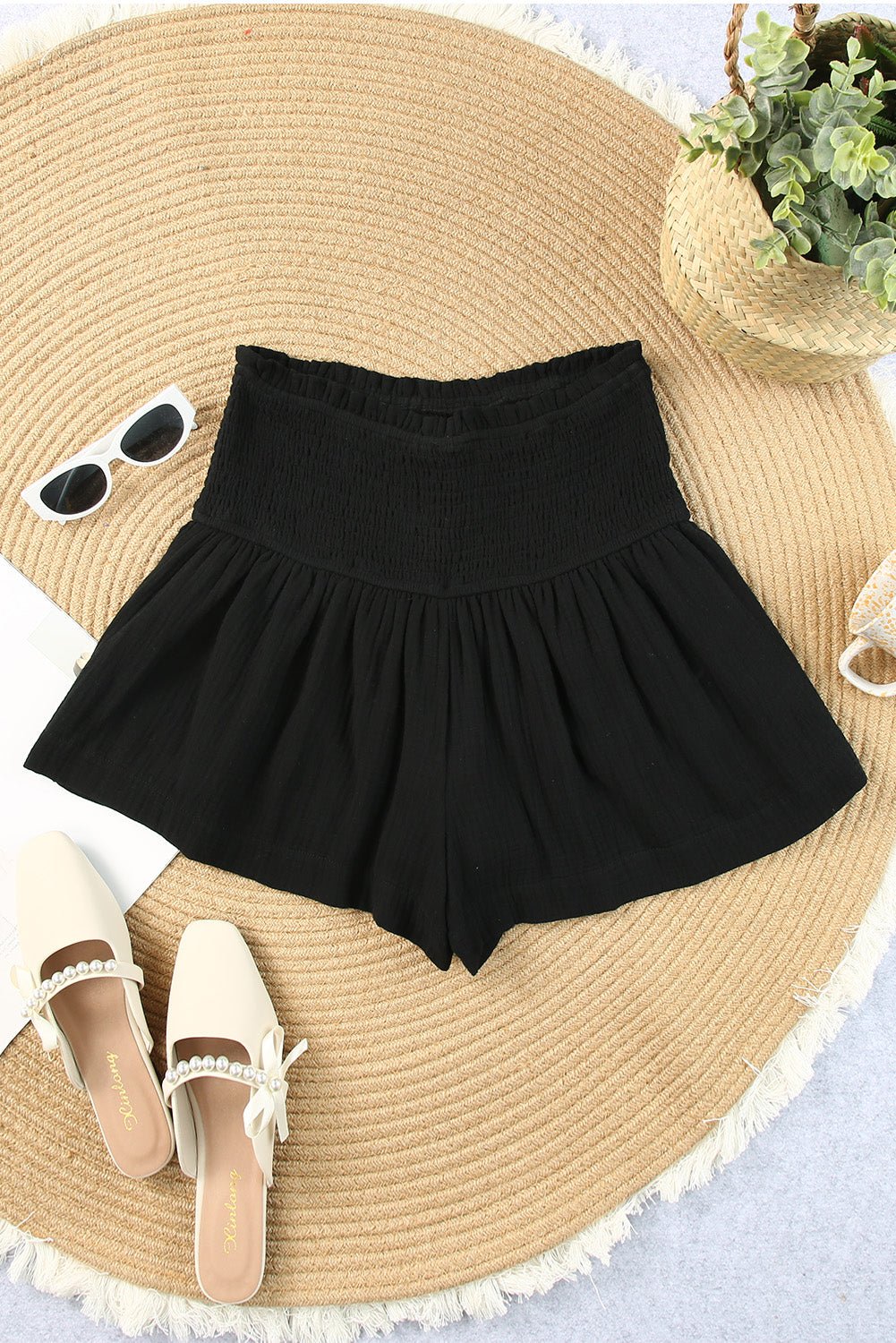 Smocked Waist Culotte Shorts - Shah S. Sahota