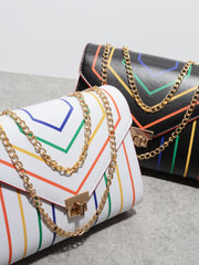 Retro Rainbow Striped Chain Crossbody Bag - Shah S. Sahota