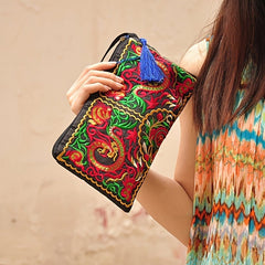 Women's Embroidered Wallet, Niche Vintage Zip Clutch, Large Capacity Coin Purse, Women's Phone Case - Shah S. Sahota