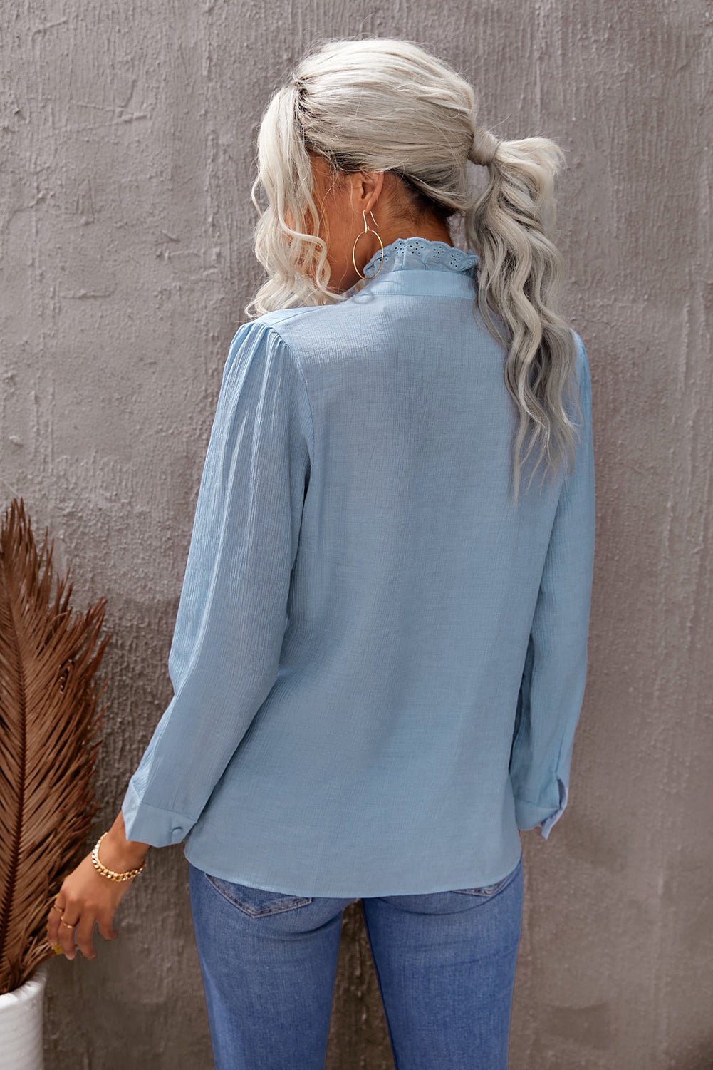 Eyelet Ruffles Button Crinkled Shirt - Shah S. Sahota