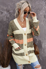 Striped Button Down Longline Cardigan with Pockets - Shah S. Sahota