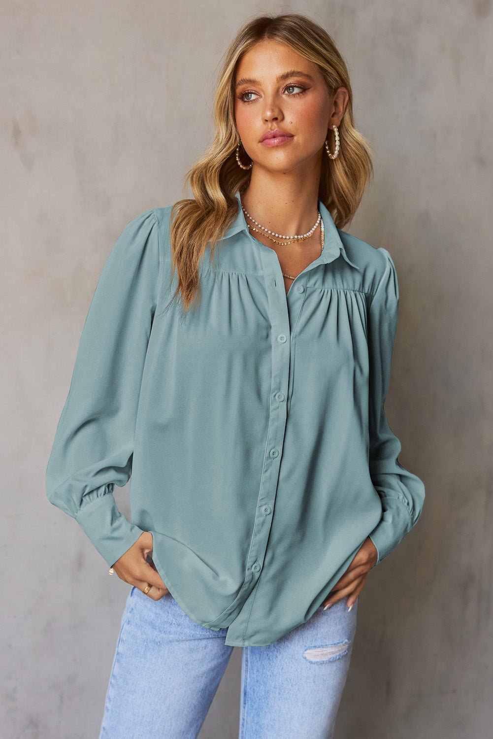 Gathered Detail Puff Sleeve Shirt - Shah S. Sahota