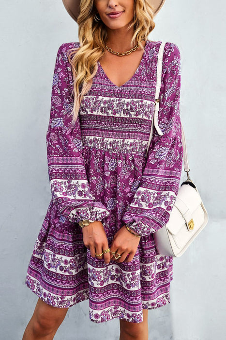 Bohemian V-Neck Balloon Sleeve Dress - Shah S. Sahota