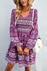 Bohemian V-Neck Balloon Sleeve Dress - Shah S. Sahota