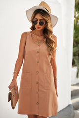 Button Front Dress with Pockets - Shah S. Sahota