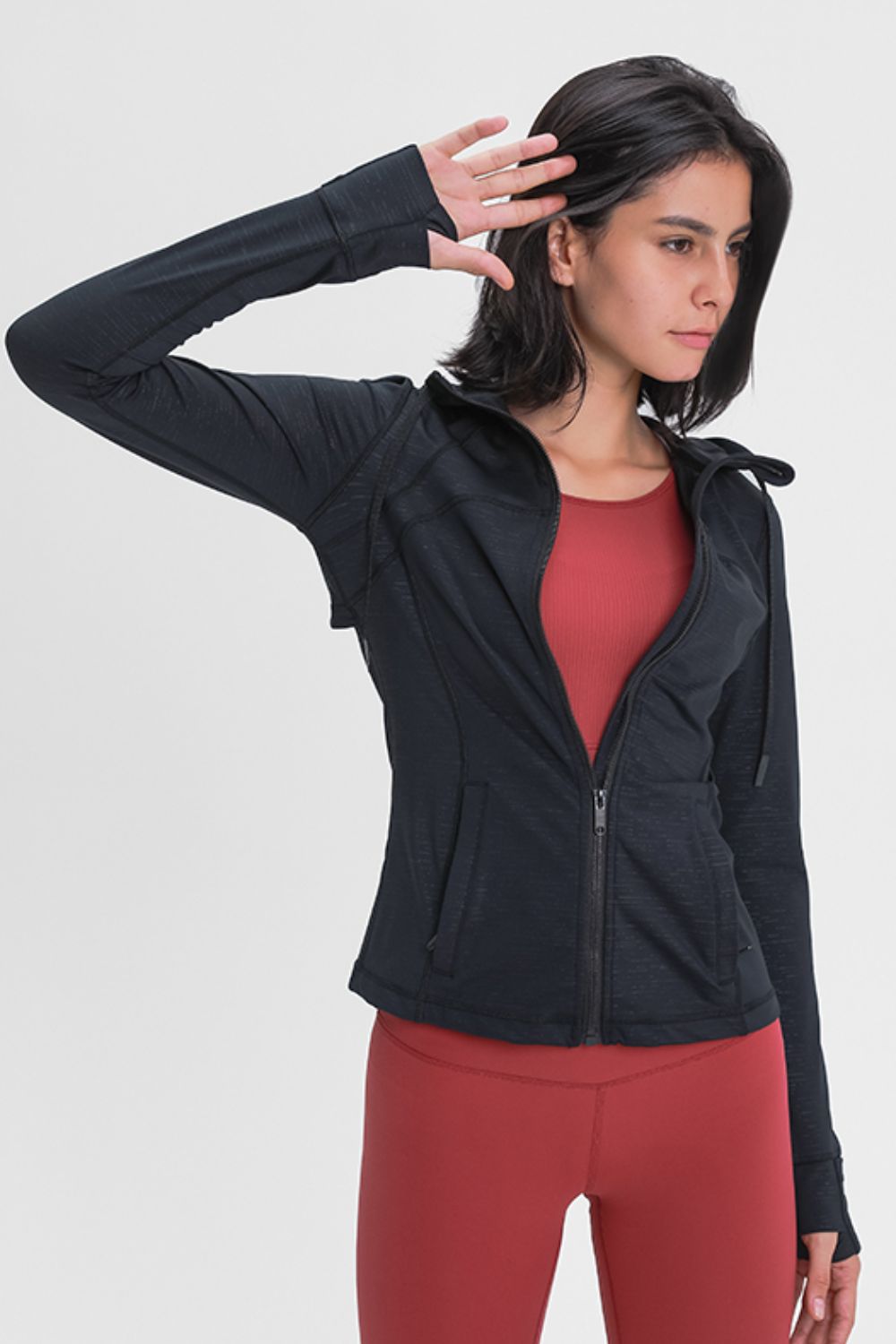 Drawstring Detail Zip Up Sports Jacket with Pockets - Shah S. Sahota