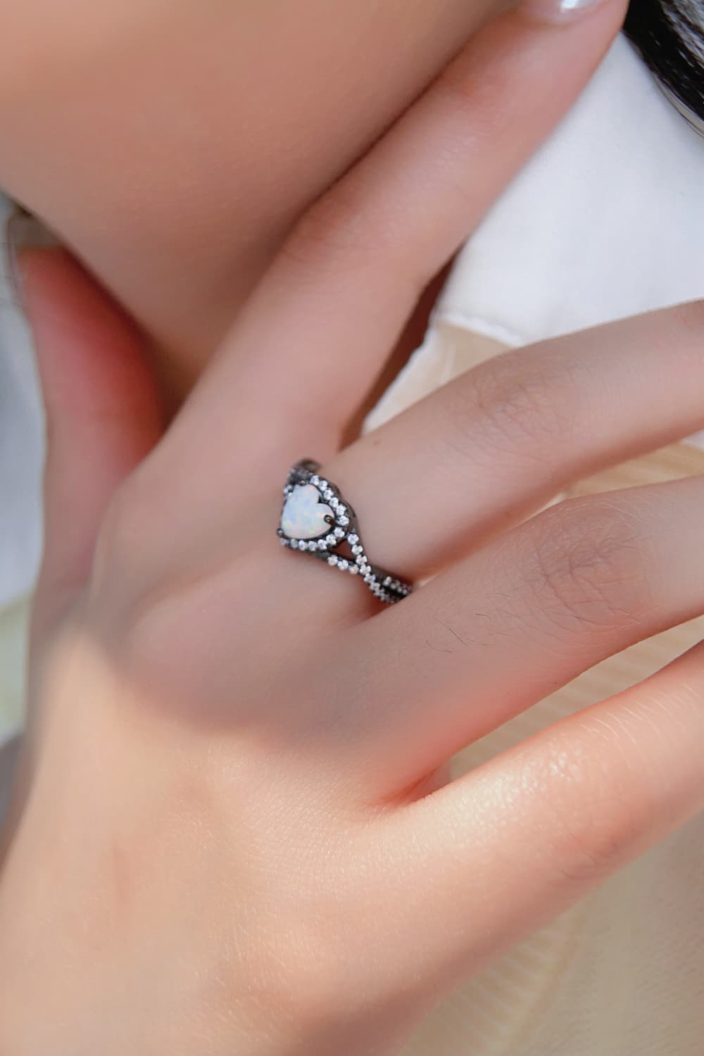 Opal Heart Black Gold-Plated Ring - Shah S. Sahota