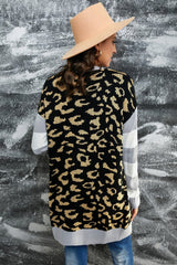 Leopard Print Striped Sleeve Open Front Longline Cardigan - Shah S. Sahota