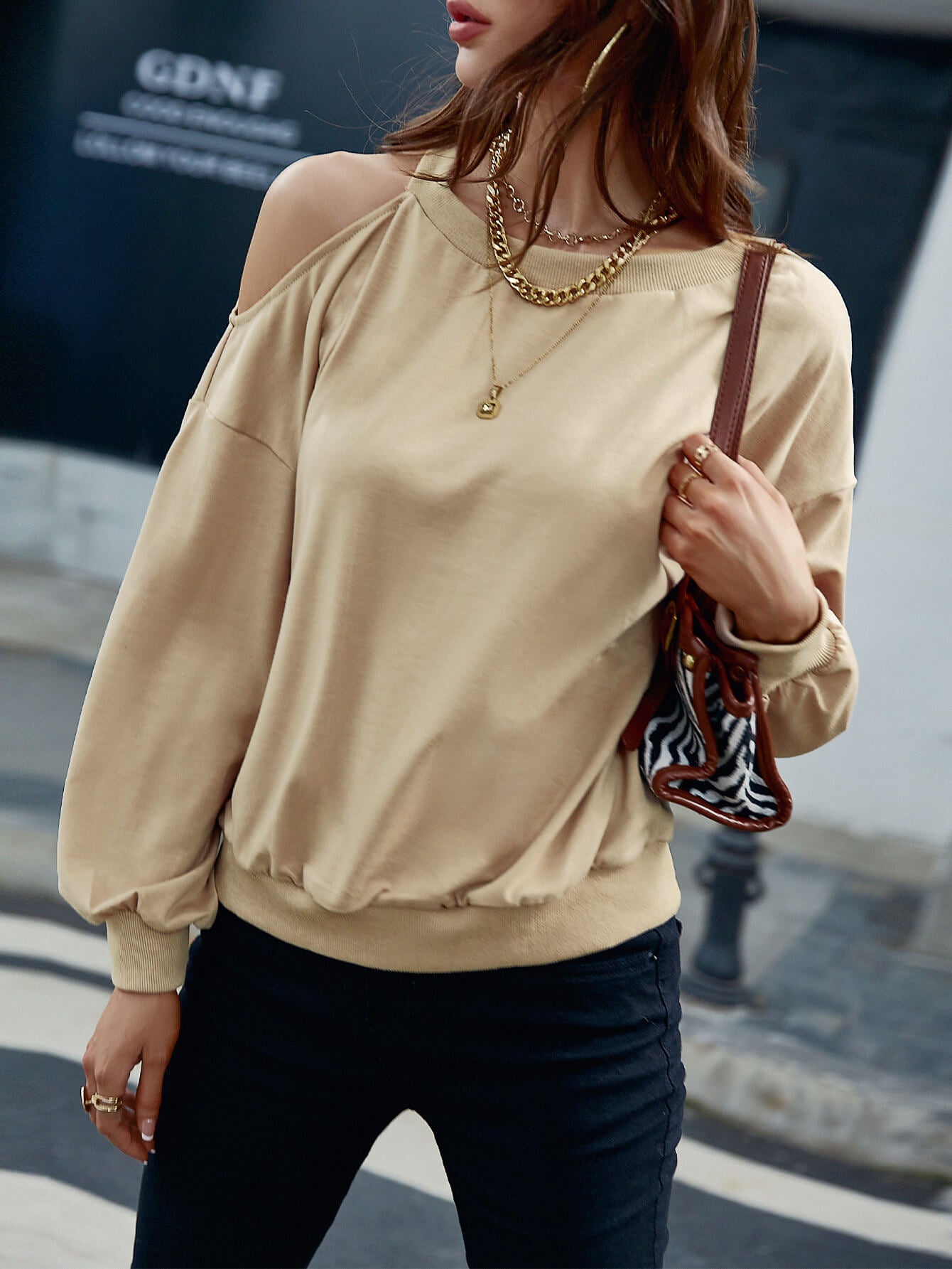 Cold-Shoulder Ribbed Trim Sweatshirt - Shah S. Sahota