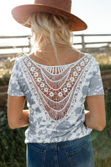 Printed Crochet Lace Tee - Shah S. Sahota