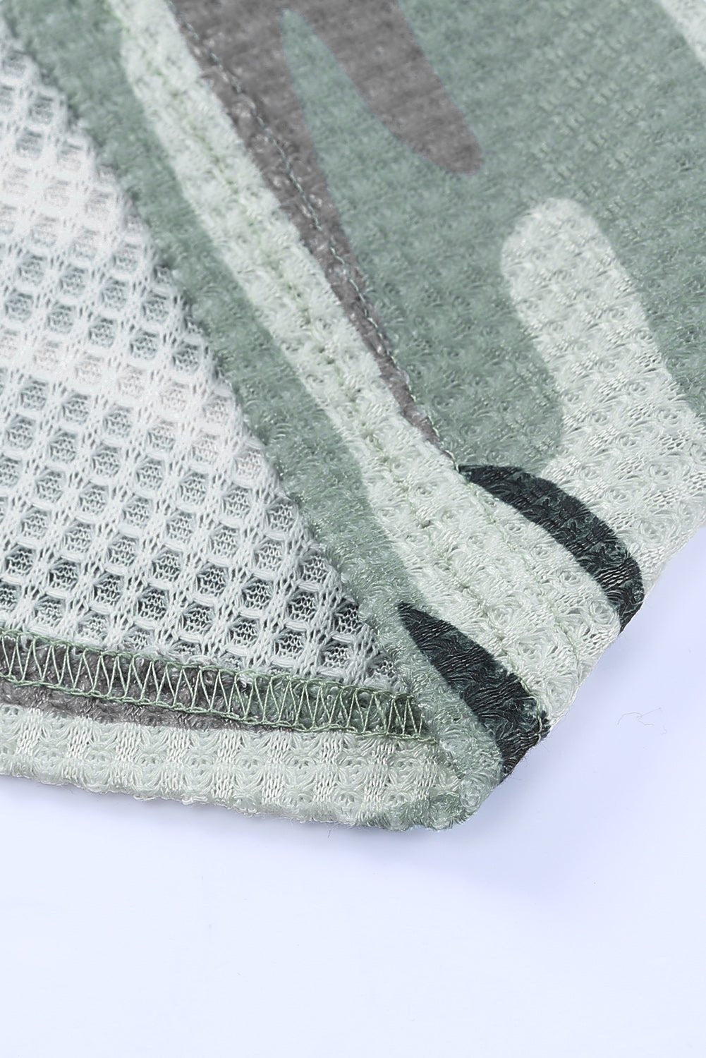 Camouflage Notched Waffle-Knit Top - Shah S. Sahota