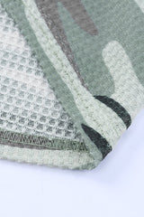 Camouflage Notched Waffle-Knit Top - Shah S. Sahota