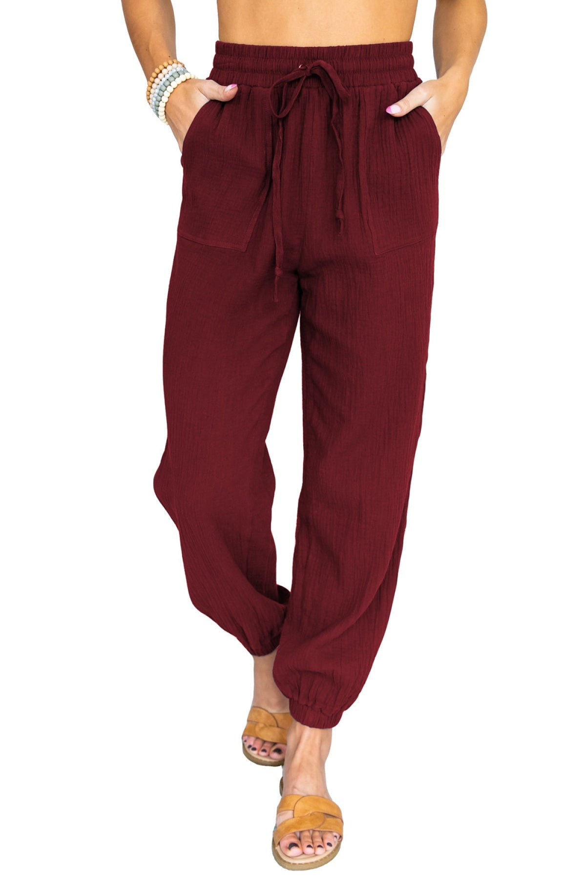 Drawstring Elastic Waist Joggers With Pockets - Shah S. Sahota