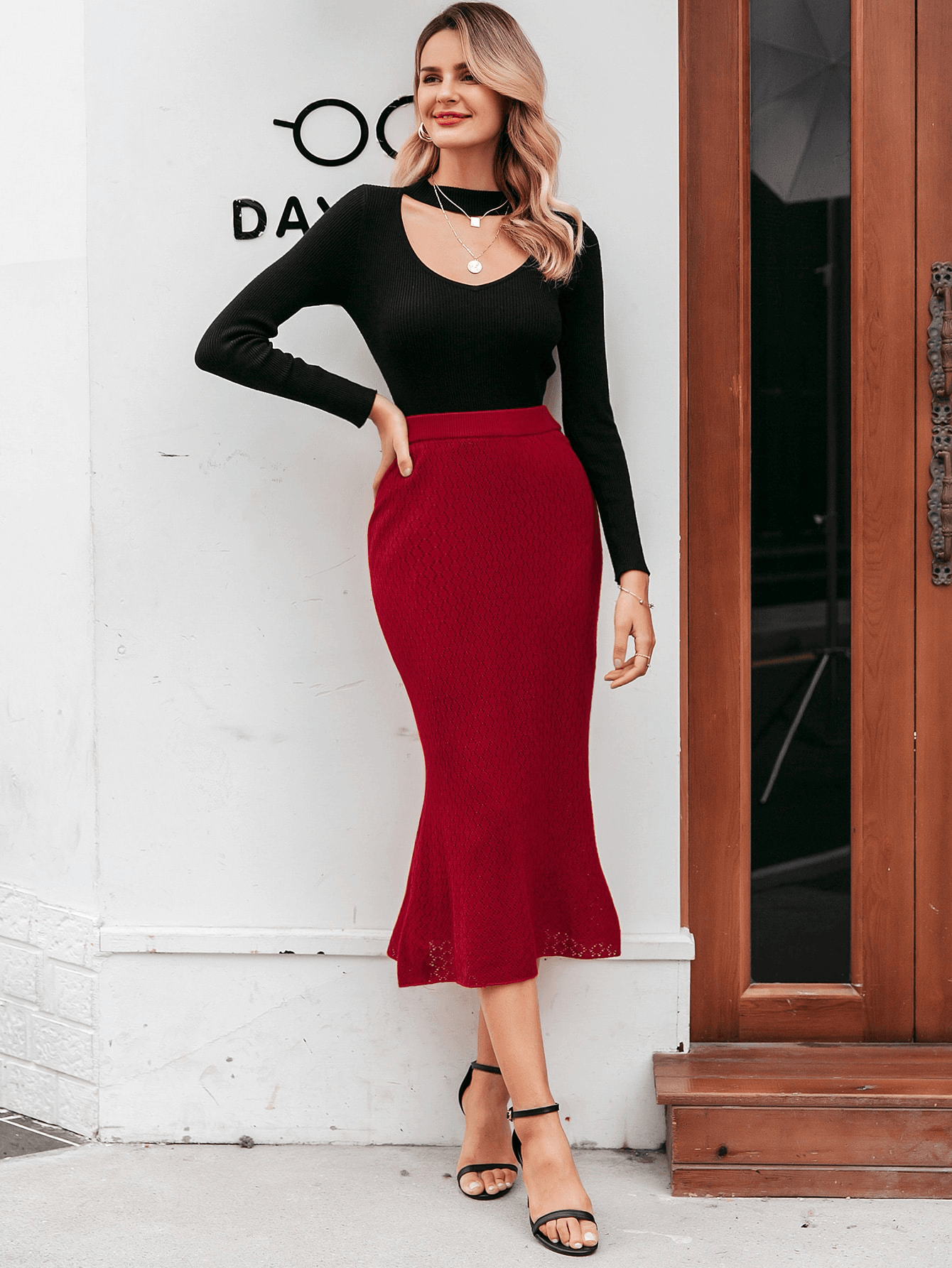 High Waist Pointelle Knit Skirt - Shah S. Sahota
