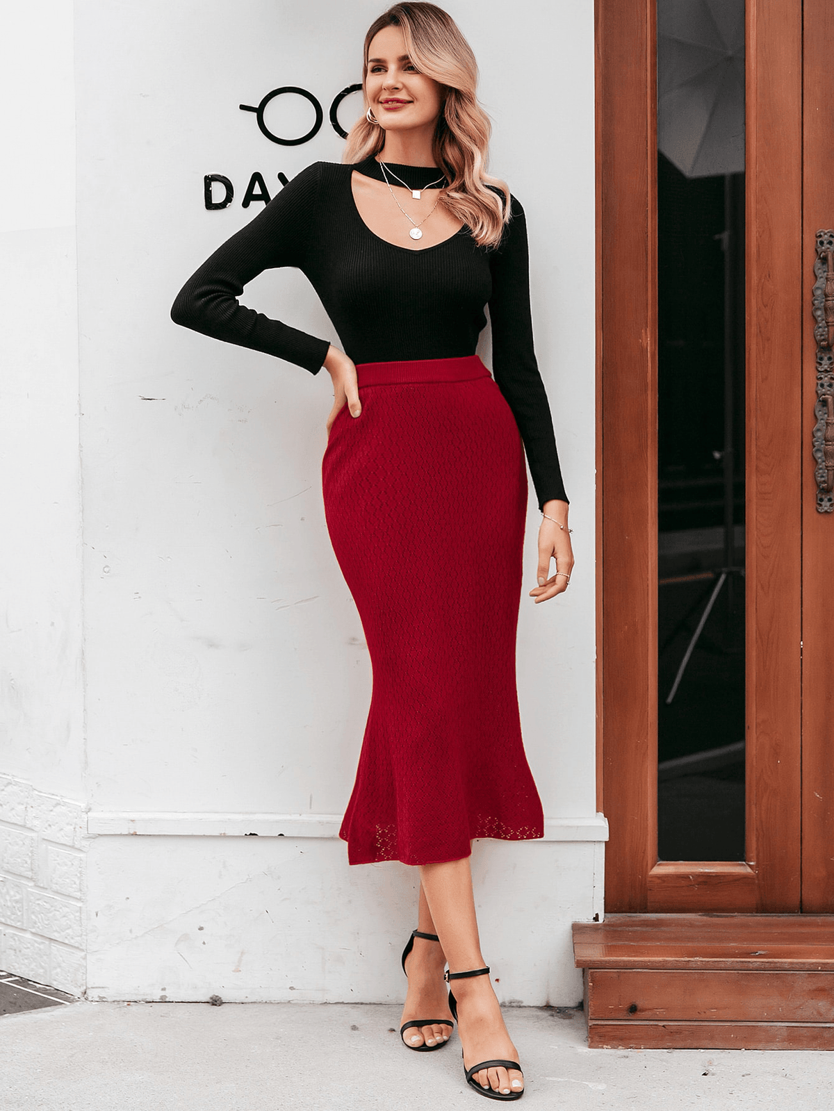High Waist Pointelle Knit Skirt - Shah S. Sahota