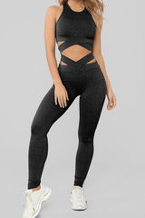 Gray Crisscross Sports Bra And Leggings Set - Shah S. Sahota
