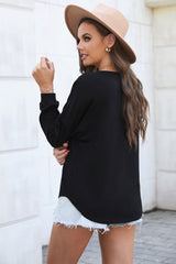 Button Detail Curved Hem Top - Shah S. Sahota