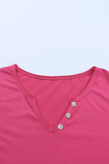 Decorative Button Notched Long Sleeve Top - Shah S. Sahota