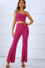 Sweetheart Neck Sports Cami and Slit Ankle Flare Pants Set - Shah S. Sahota