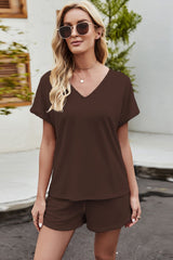 V-Neck Drawstring Waist Lounge Set - Shah S. Sahota