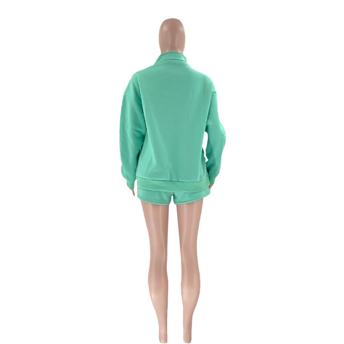 Stand-Up Collar Zipper Pullover Long-Sleeved Sweatshirts & Tie Shorts Lounge Sets - Shah S. Sahota