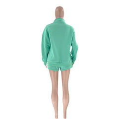 Stand-Up Collar Zipper Pullover Long-Sleeved Sweatshirts & Tie Shorts Lounge Sets - Shah S. Sahota