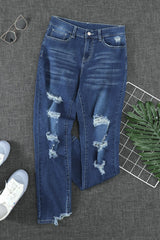 High-Rise Distressed Hem Detail Jeans - Shah S. Sahota