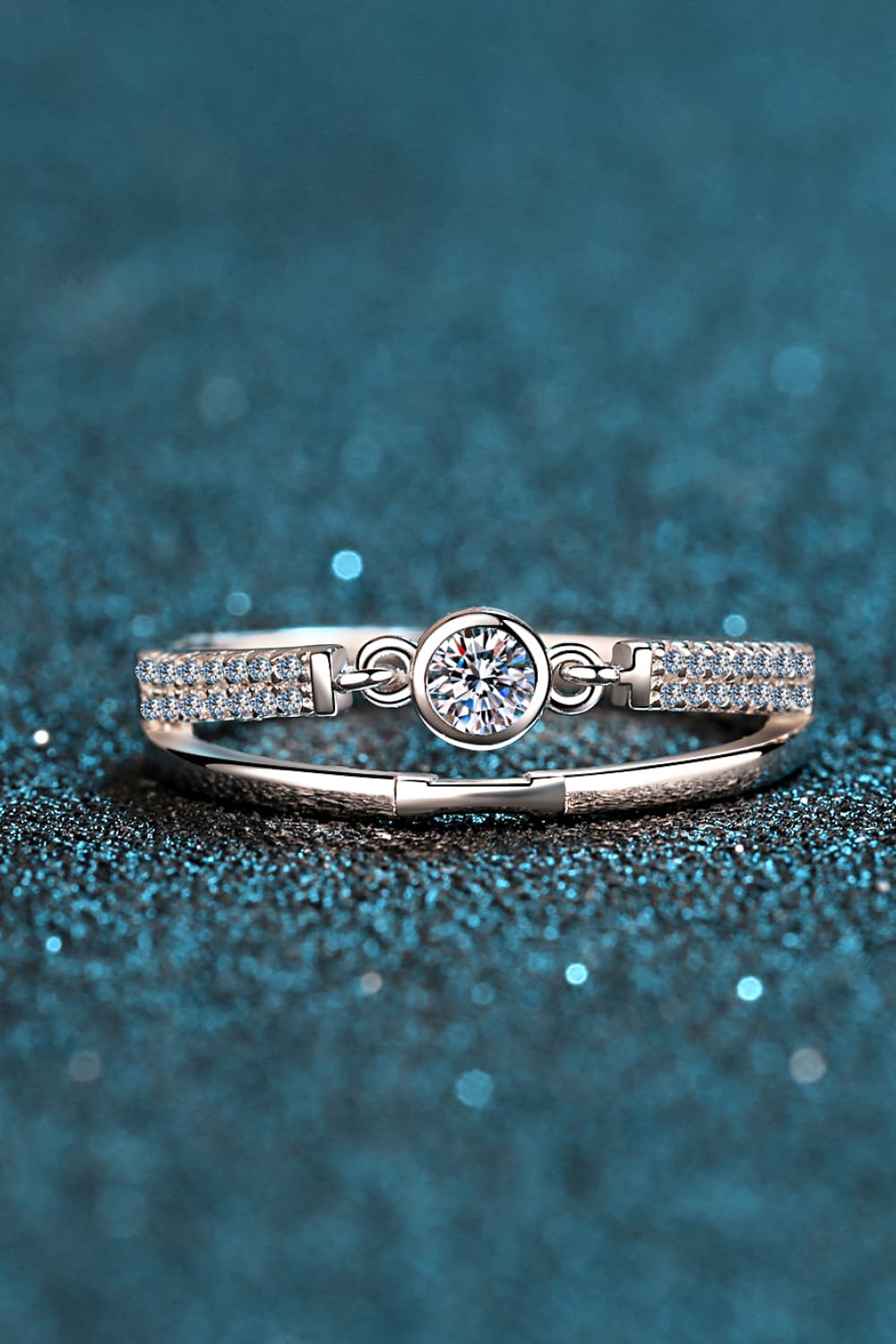 Moissanite Cutout Rhodium-Plated Ring - Shah S. Sahota