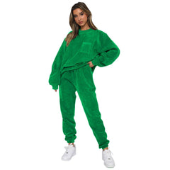 Corduroy Crew Neck Pullover Long Sleeve Sweatshirts & TiePants Two-Piece Sets - Shah S. Sahota