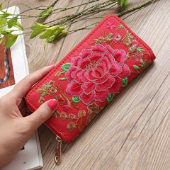 Women's Ethnic Embroidered Long Wallet, Portable Zipper Around Purse, Causal Coin Purse - Shah S. Sahota
