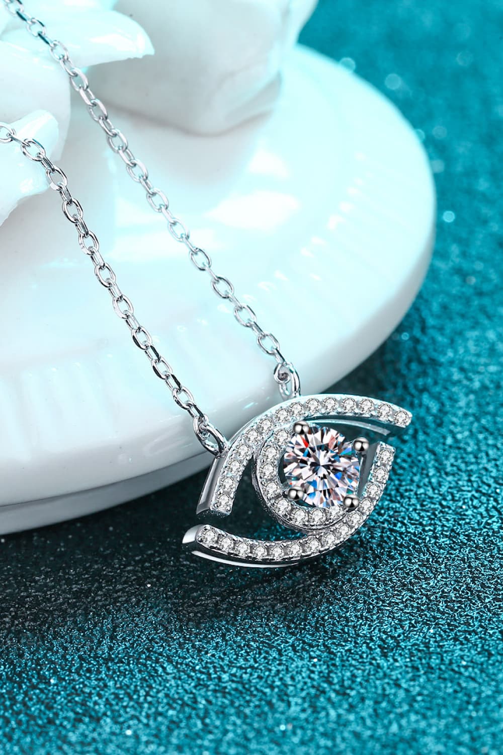 Moissanite Evil Eye Pendant 925 Sterling Silver Necklace - Shah S. Sahota