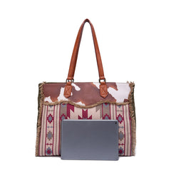 Retro Print Fringe Canvas Tote Bag Set - Shah S. Sahota