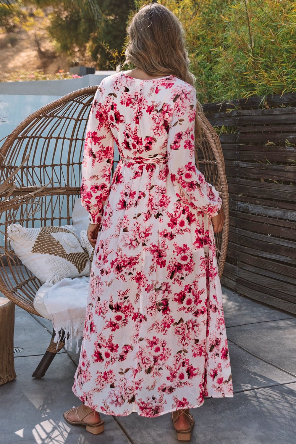 Floral Surplice Split Tie Waist Maxi Dress - Shah S. Sahota