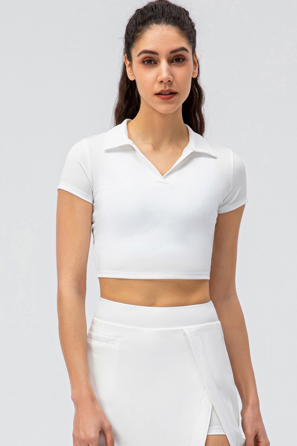 Cropped Short Sleeve Collared Yoga Top - Shah S. Sahota