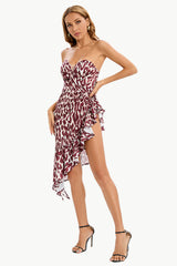 Leopard Strapless Ruffle Hem Dress