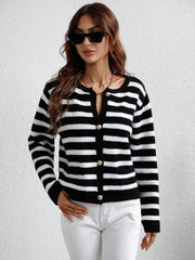 Striped Button Front Cardigan - Shah S. Sahota