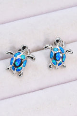 Opal Turtle Platinum-Plated Stud Earrings - Shah S. Sahota