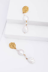Textured Gold-Plated Pearl Drop Earrings - Shah S. Sahota