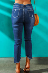 High-Rise Distressed Hem Detail Jeans - Shah S. Sahota