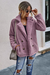 Double Button Lapel Collar Teddy Coat - Shah S. Sahota