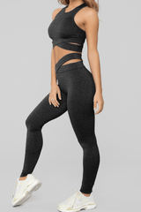 Gray Crisscross Sports Bra And Leggings Set - Shah S. Sahota
