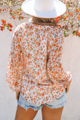 Floral V-Neck Curved Hem Blouse - Shah S. Sahota