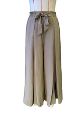 Tie Front Paperbag Waist Slit Thigh Wide Leg Pants - Shah S. Sahota