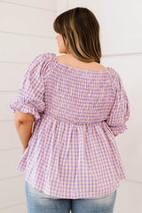 Davi & Dani Youthful Days Full Size Run Gingham Smocked Babydoll Top - Shah S. Sahota